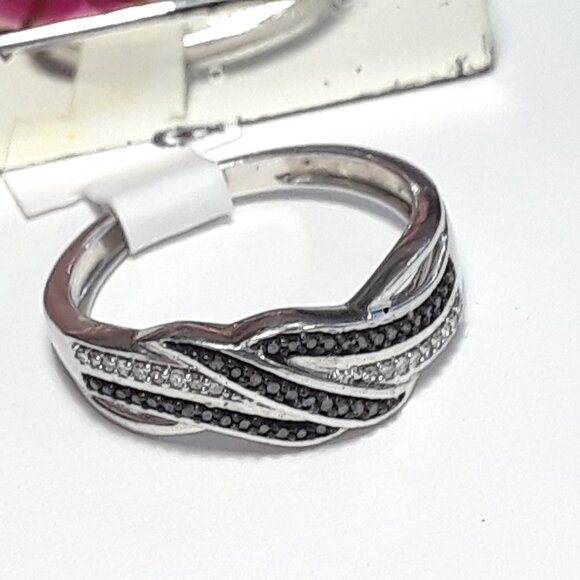 .13ctw Black & Natural White Diamond 5 Row alternating Sterling Silver Ring19957 - Picture 5 of 5